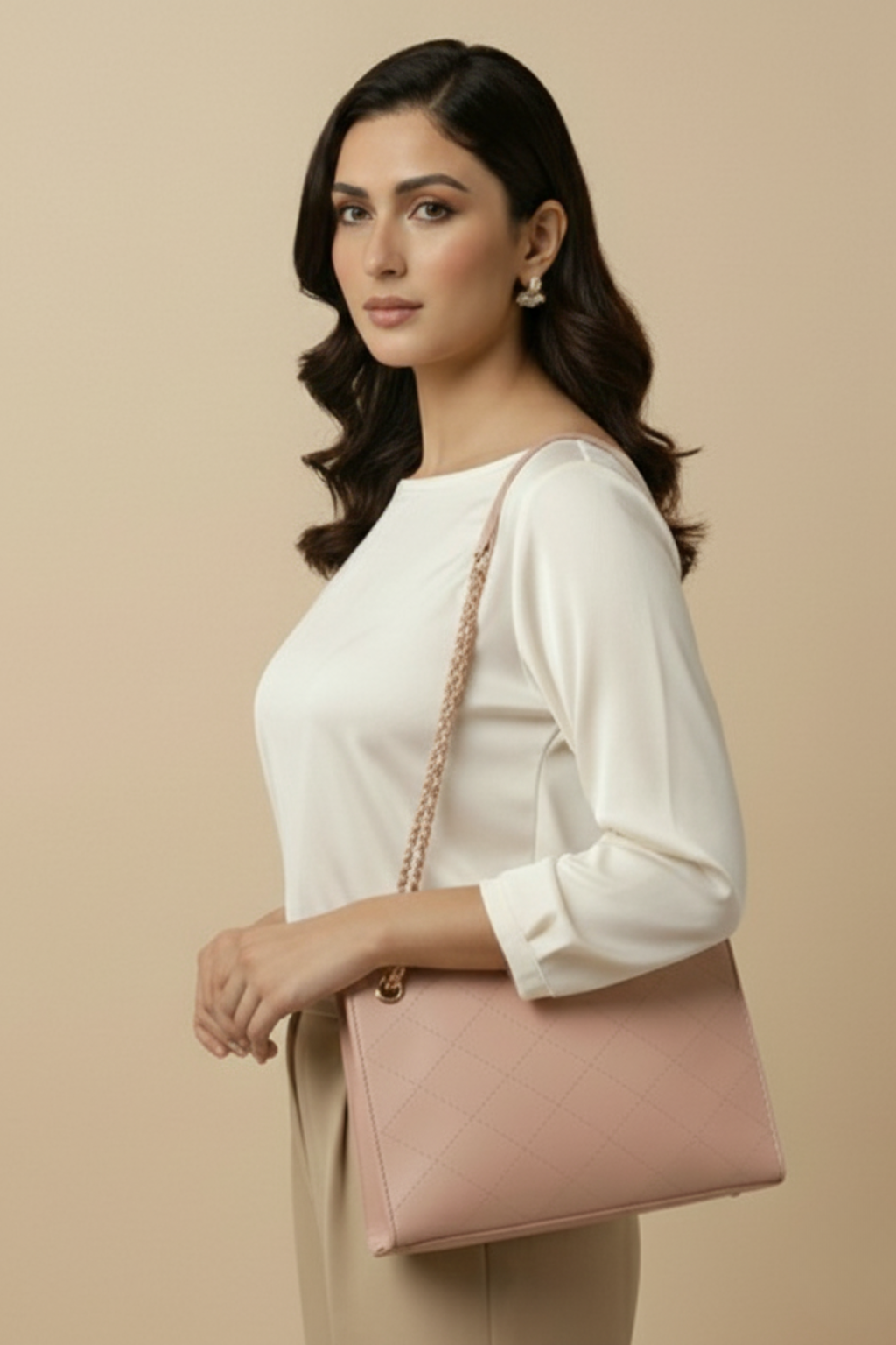 Blush Quilted Chain Tote