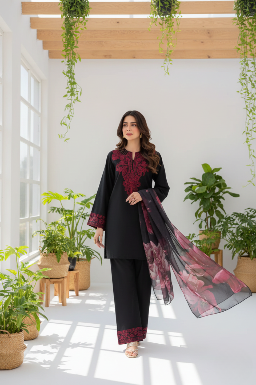 Midnight Noir Embroidered Three-Piece Suit