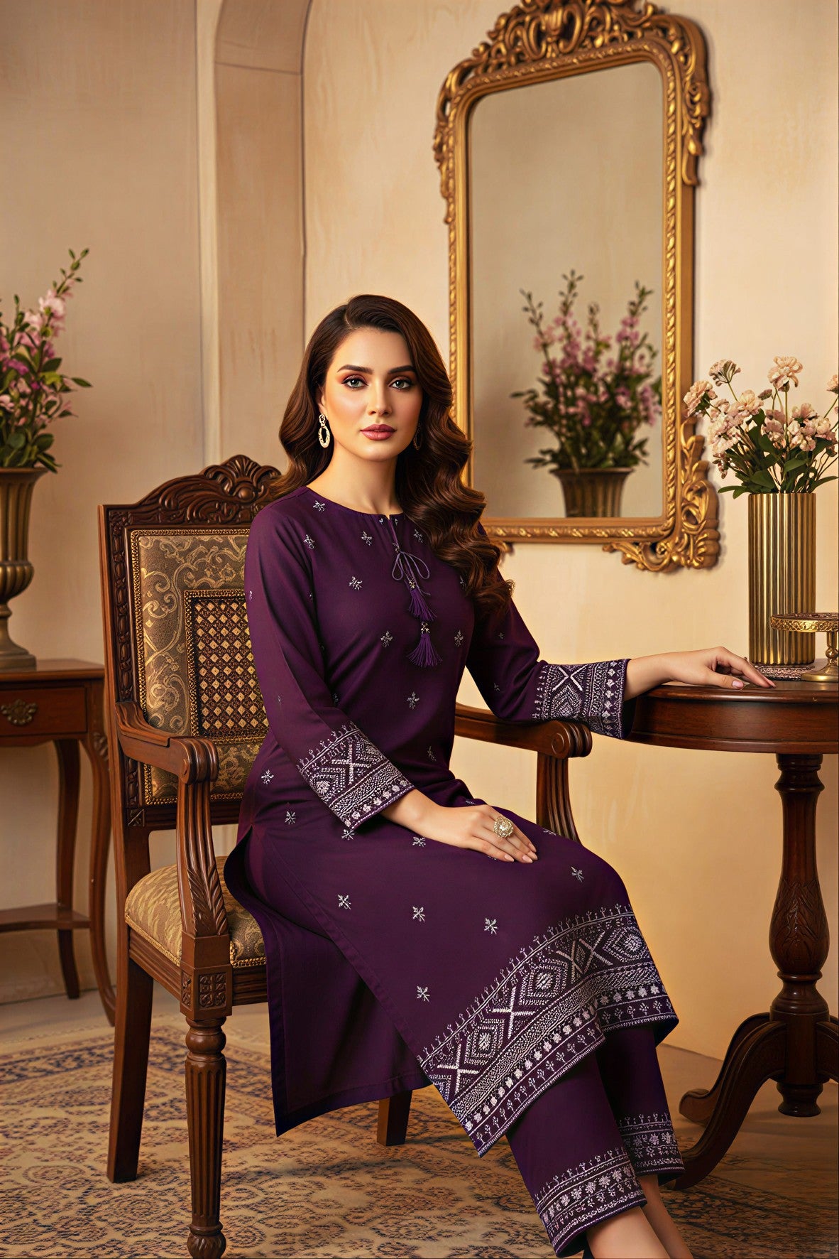 Plum Elegance Embroidered Kurta Set