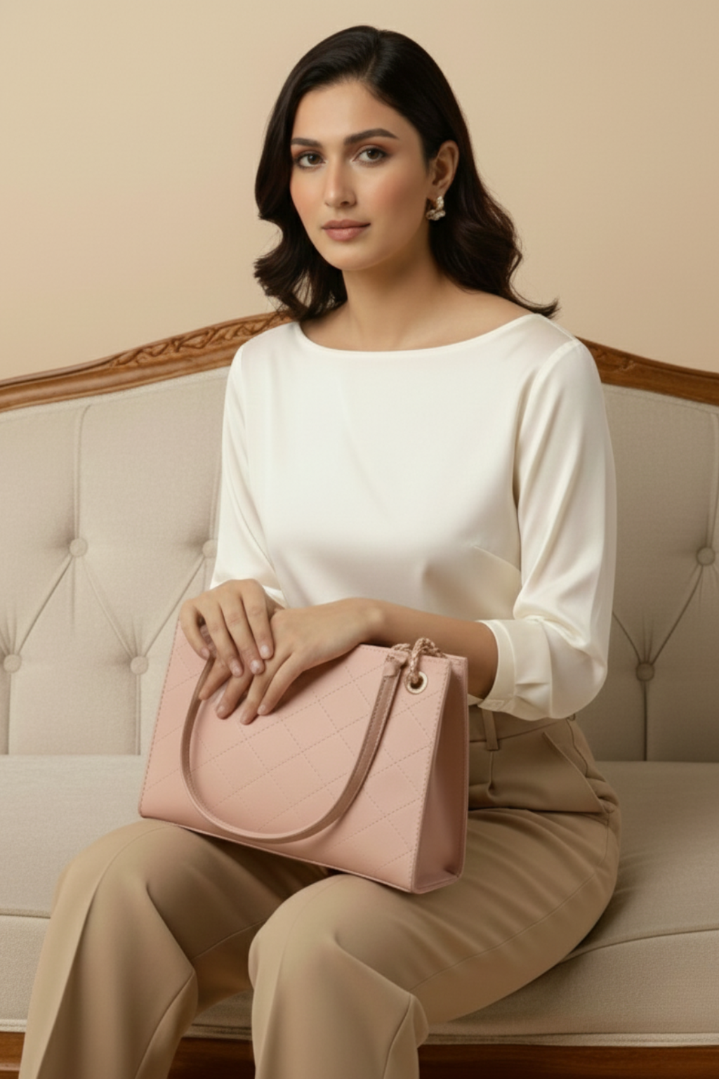 Blush Quilted Chain Tote