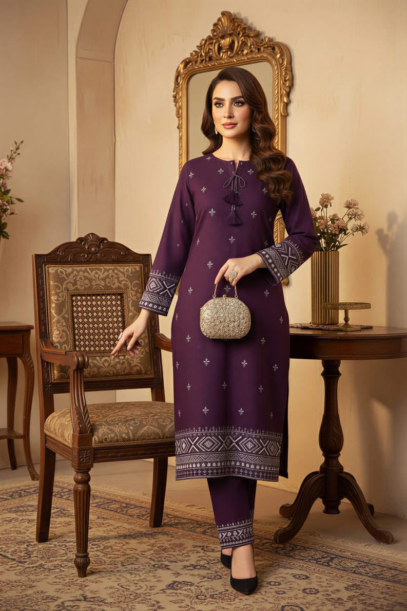 Plum Elegance Embroidered Kurta Set