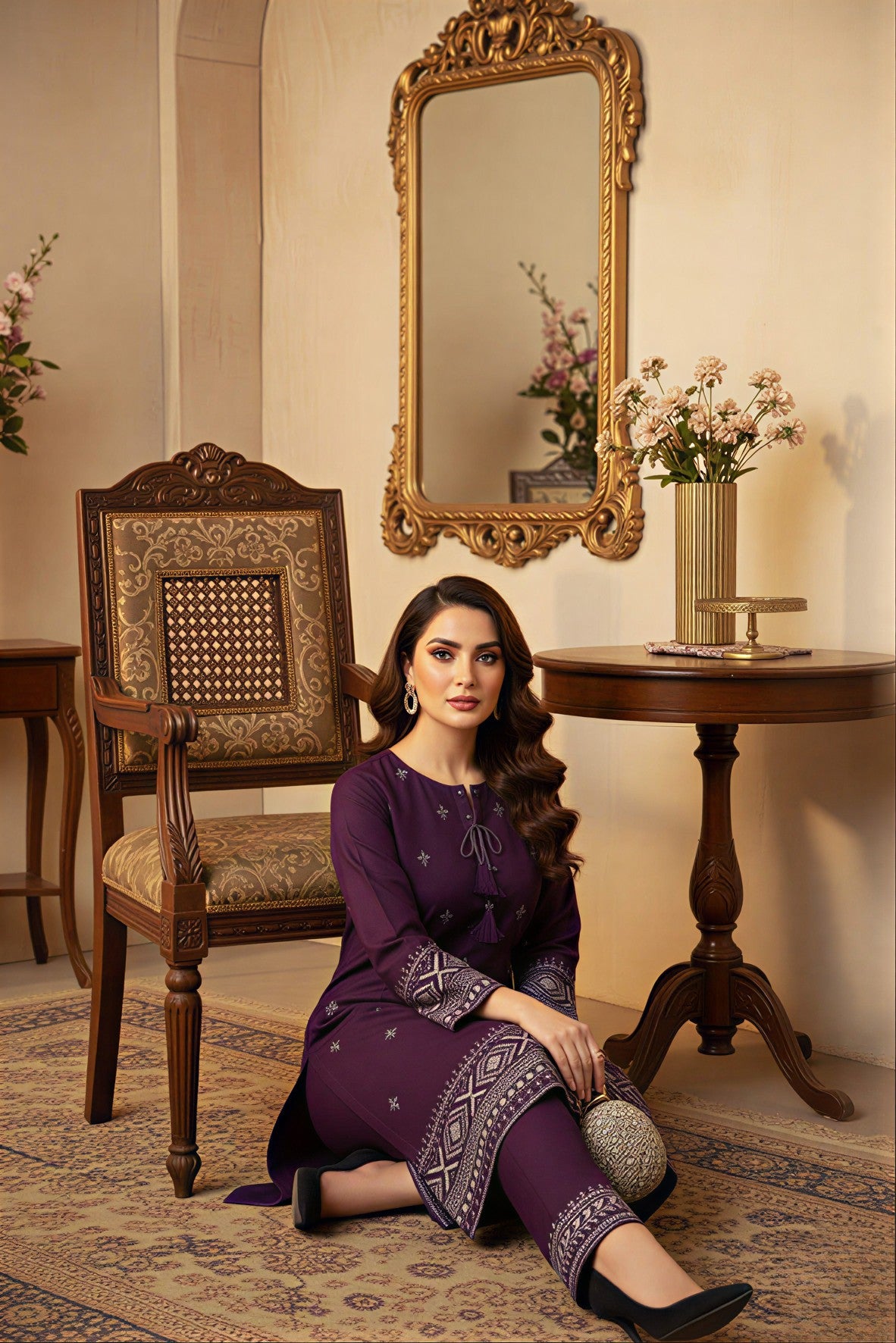Plum Elegance Embroidered Kurta Set