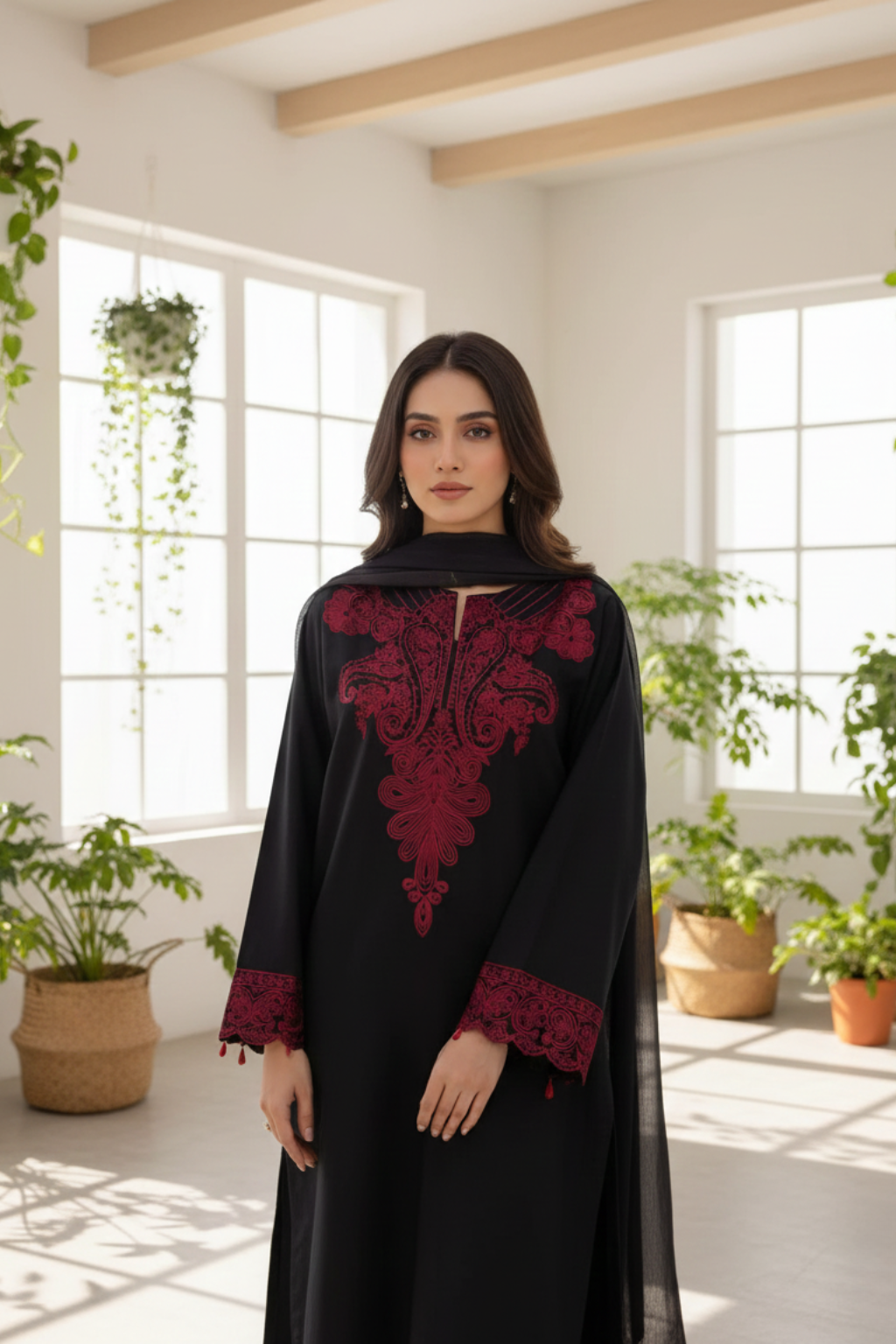 Midnight Noir Embroidered Three-Piece Suit